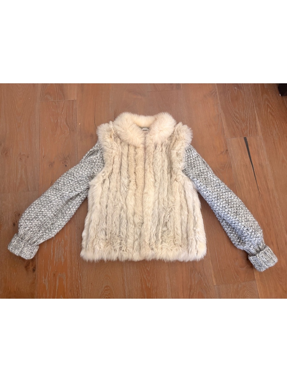 Natural Blue Fox Cream Fur Knit Removable Sleeve Vest Jacket Small